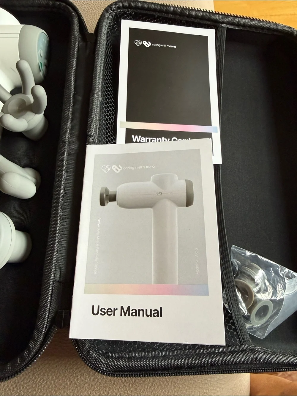 Aura White Percussion Massage Gun with Multiple Attachment Heads